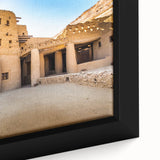 Extra large framed canvas featuring a textured, colorful Moroccan scenery in vibrant hues, ideal for living room decor.