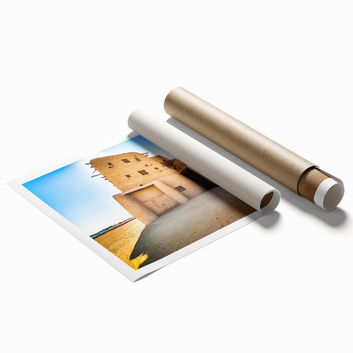 Extra large rolled print featuring a Moroccan scenery with vibrant floral accents, ideal for classy bathroom wall art.