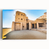 Large black and white stretched canvas featuring a Moroccan scenery, ideal for kitchen wall art.
