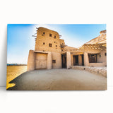 Large black and white stretched canvas of Moroccan scenery, ideal for kitchen wall art or bedroom decor.