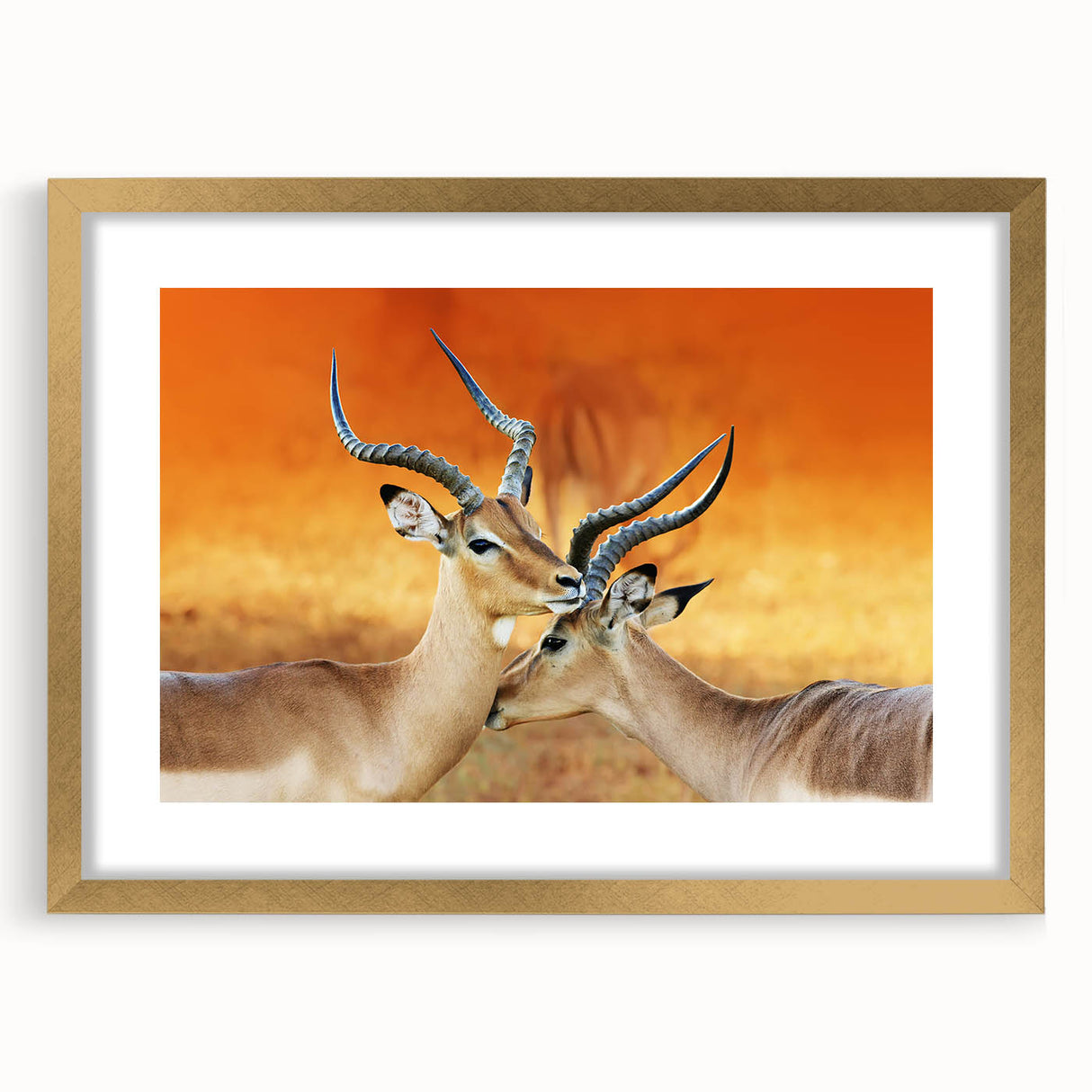 Textured art print of an abstract Namibian landscape in muted earth tones, framed in gold, ideal for bedroom art.