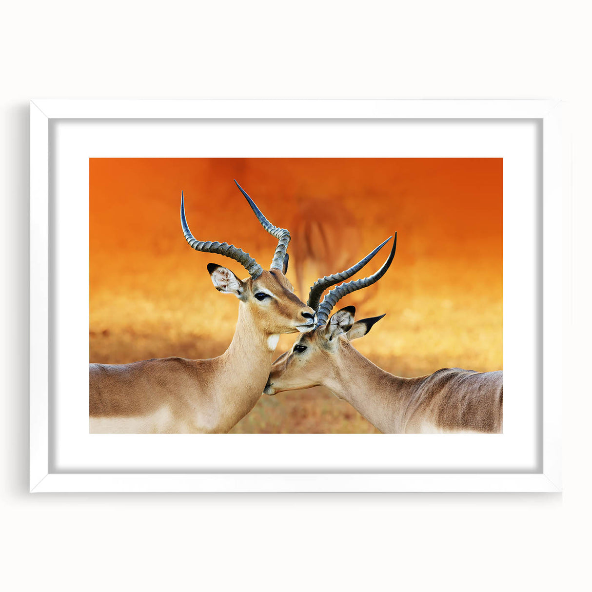 Extra large abstract art print of African scenery in textured style, with muted earth tones, framed with a white mat.