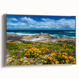 Landscape art painting of an African savannah on framed canvas, featuring a colorful vintage poster style.