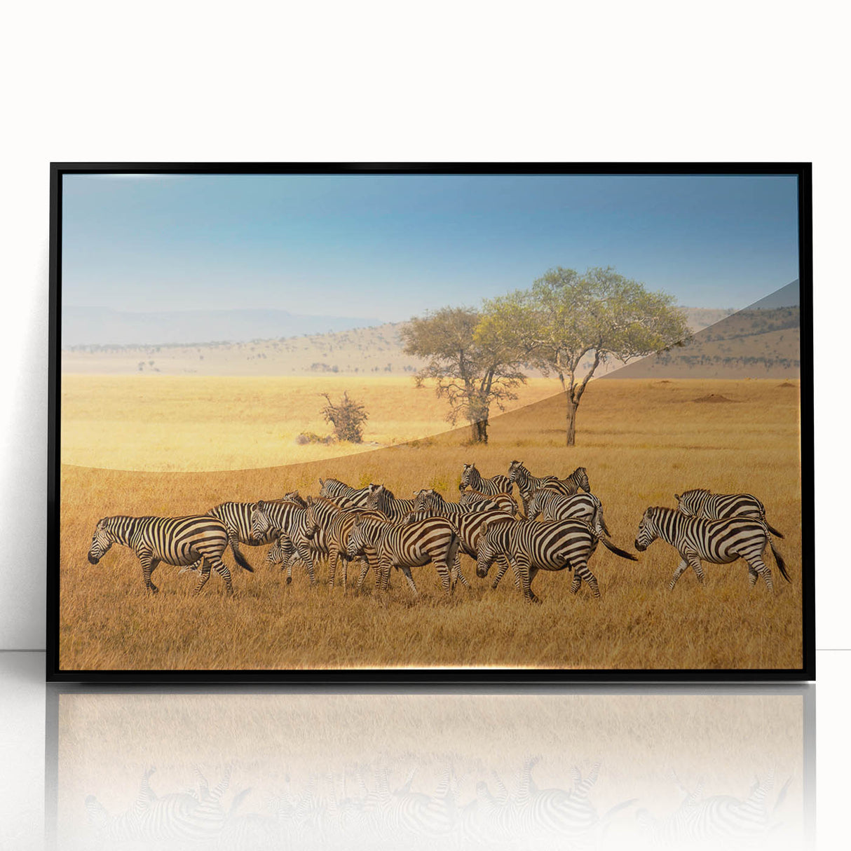 Large abstract wall art depicting the Tanzanian landscape in muted earth tones on a framed acrylic.