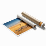 Extra large rolled print depicting Tanzanian scenery with vibrant floral elements, ideal for classy bathroom wall art.