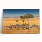 Black and white stretched canvas featuring a serene Tanzanian landscape, ideal for kitchen wall art or bedroom ambiance.