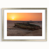 Extra large abstract art print of a textured Tunisian landscape in earth tones, framed in silver.