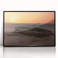 Large abstract wall art depicting a Tunisian landscape in muted earth tones, framed in black acrylic.