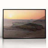Large abstract wall art depicting a Tunisian landscape in muted earth tones, framed in black acrylic.