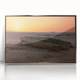 Large acrylic print of a Tunisian landscape in earth tones, framed in silver, suitable for modern art wall decor.