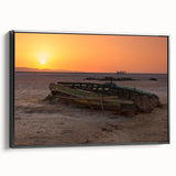 Black and white framed canvas featuring a vintage-style Tunisian landscape, ideal for bedroom wall decor.