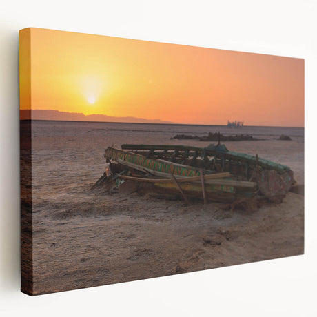 African landscape featuring a vibrant sunset with silhouettes of trees on stretched canvas, suitable for kitchen wall art.