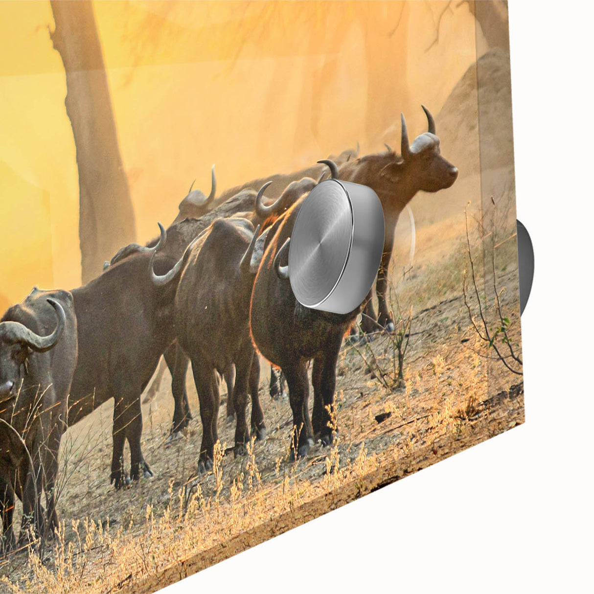 Large abstract depiction of Zambia scenery in muted earth tones on acrylic glass, suitable for dining room art.