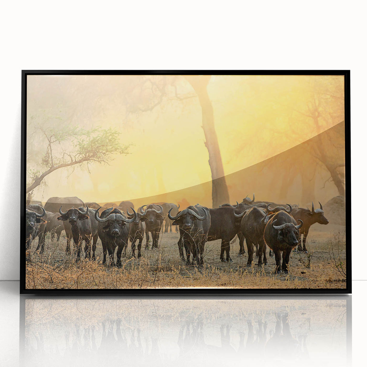 Large abstract wall art depicting the African Zambian scenery in muted earth tones on framed acrylic.
