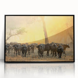 Large abstract wall art depicting the African Zambian scenery in muted earth tones on framed acrylic.