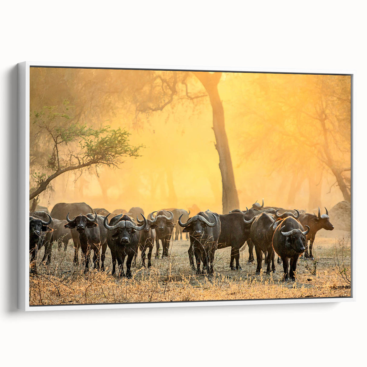 Vintage poster art of a Zambian landscape on framed canvas, featuring vibrant colors ideal for living room decor.