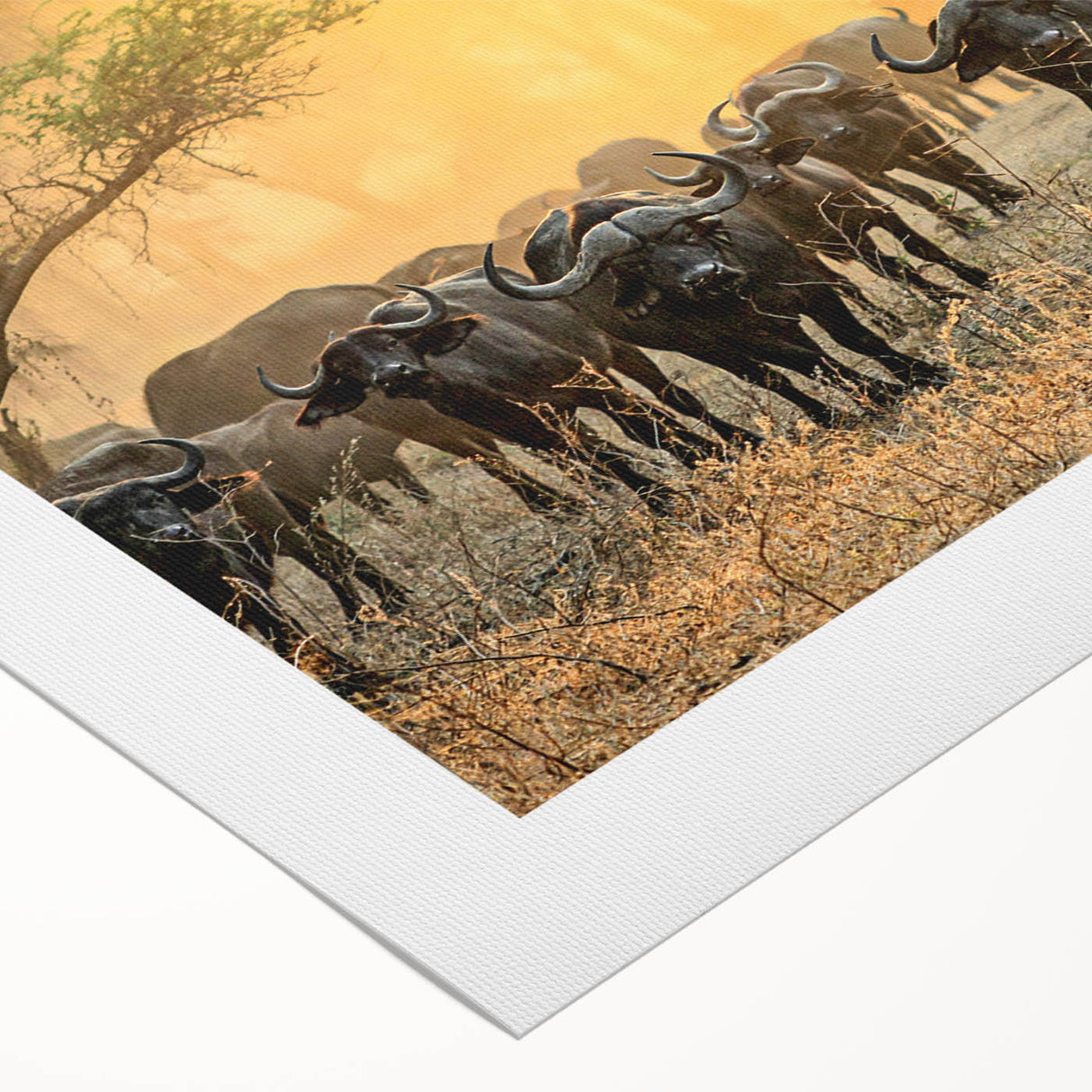 Art deco poster of African scenery in muted earth tones on rolled canvas, suitable for dining room wall.