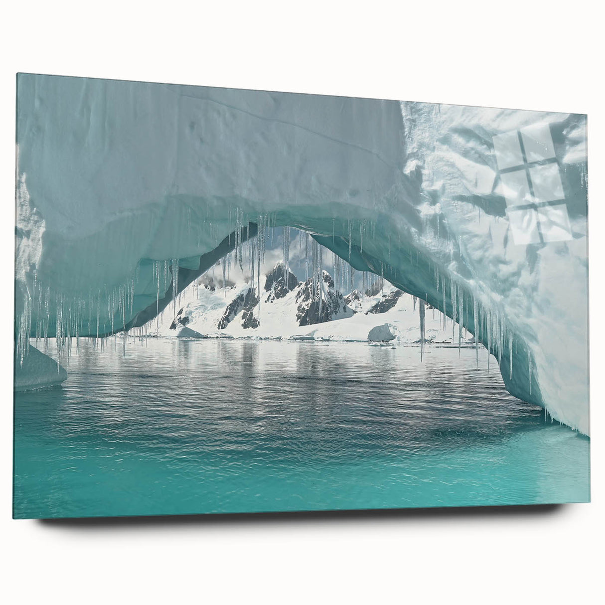 Acrylic print of a large abstract depiction of Antarctic scenery in cool blue and white tones.