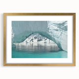 Extra large abstract art print of Antarctic scenery in textured style, framed in gold, ideal for living room decor.