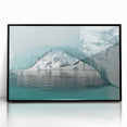 Large abstract wall art depicting an icy Antarctic landscape in muted blue and white tones, framed in black acrylic.