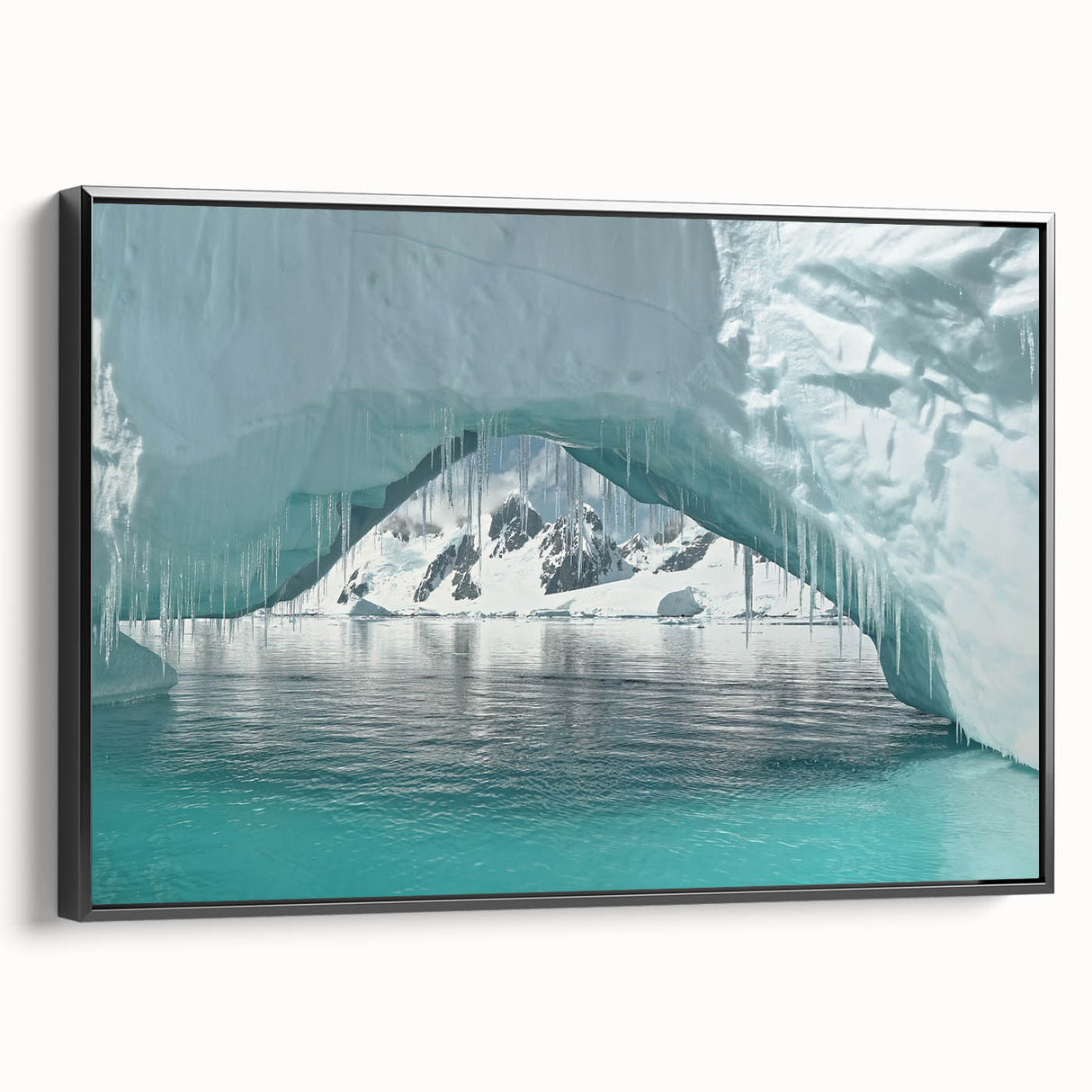 Black and white landscape art painting of Antarctica on framed canvas, ideal for bedroom wall decor.