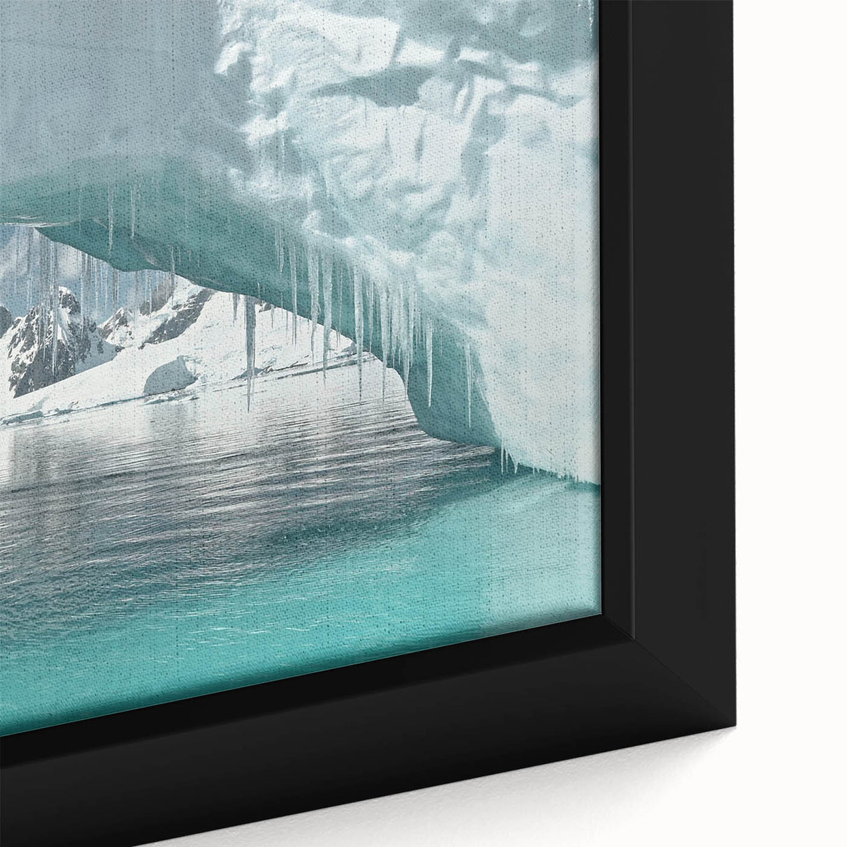 Framed canvas featuring a textured depiction of the Antarctic landscape in black with colorful accents.