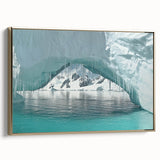 Framed canvas depicting a vintage-style Antarctic landscape in black and gold tones, suitable for bedroom decor.