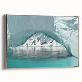 Landscape art painting of Antarctica on framed canvas, featuring a muted palette of grays and blues, ideal for office decor.