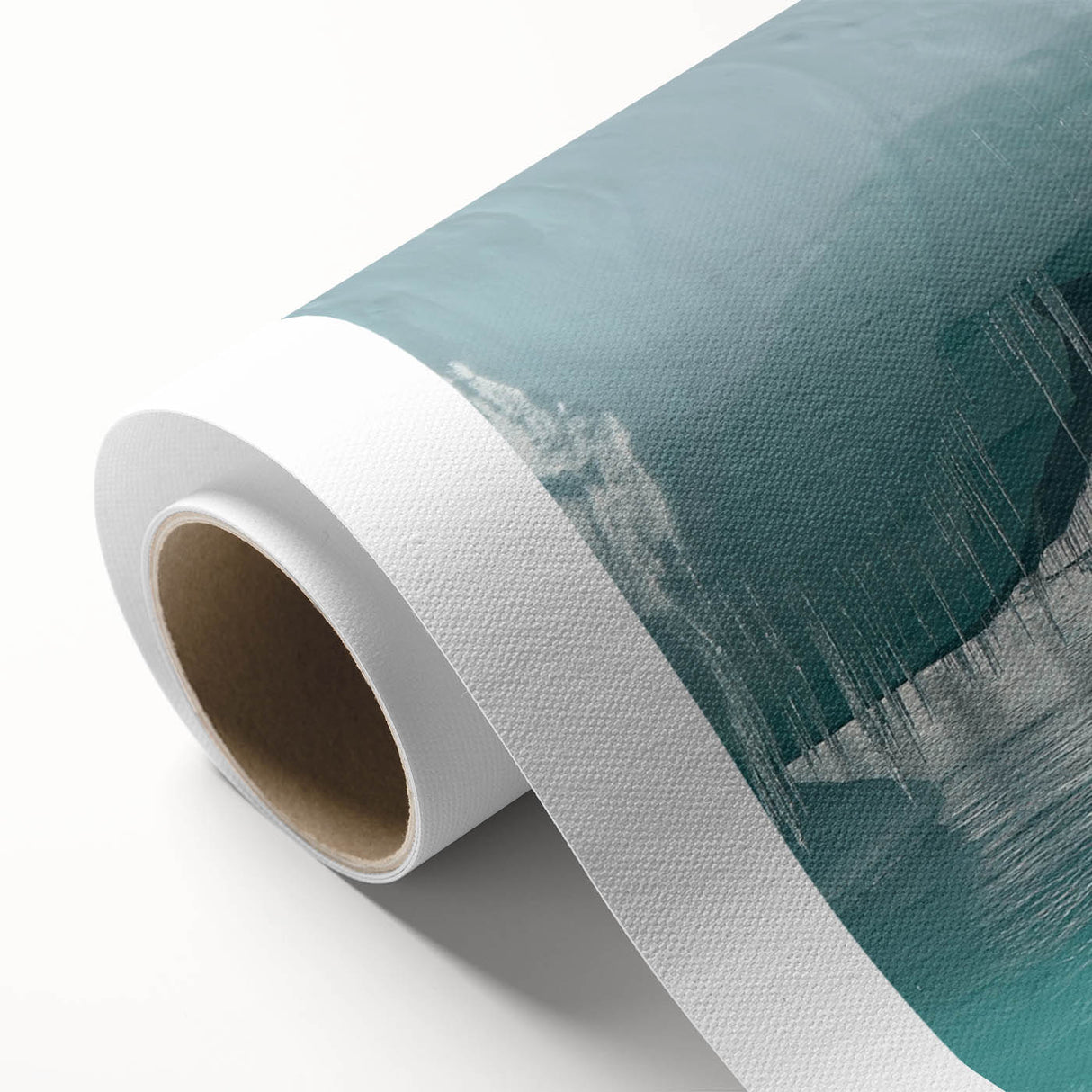 Art Deco-style poster of an Antarctic landscape on rolled canvas, featuring cool blue and white tones.