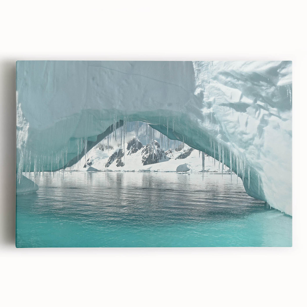 Black and white photograph of Antarctica landscape on stretched canvas, ideal for kitchen wall art.