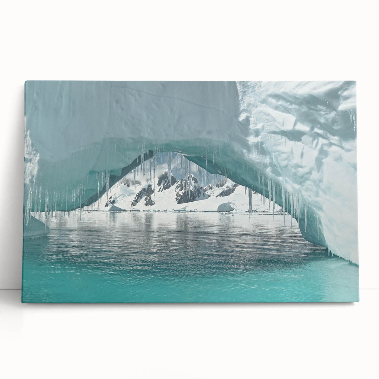 Black and white photo of Antarctic scenery on stretched canvas, ideal for kitchen wall art or bedroom ambiance.