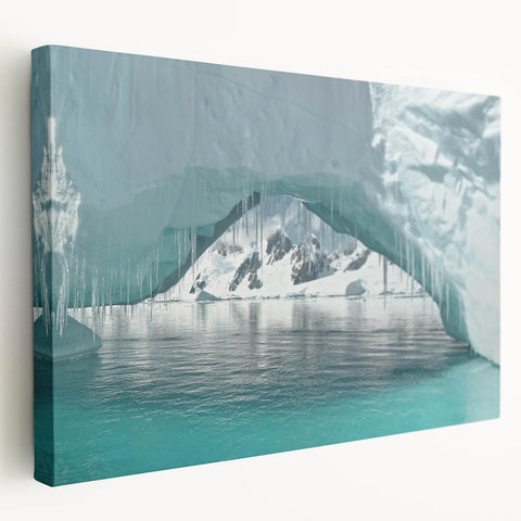 Antarctic landscape on large stretched canvas with icy blue and white tones, suited for kitchen wall art.