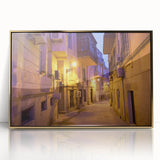 Large art print of a mid-century modernist scenery, acrylic on canvas in gold frame, ideal for nursery wall decor.