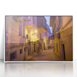 Art deco poster featuring a serene Azerbaijani landscape in muted earth tones on a white-framed acrylic.