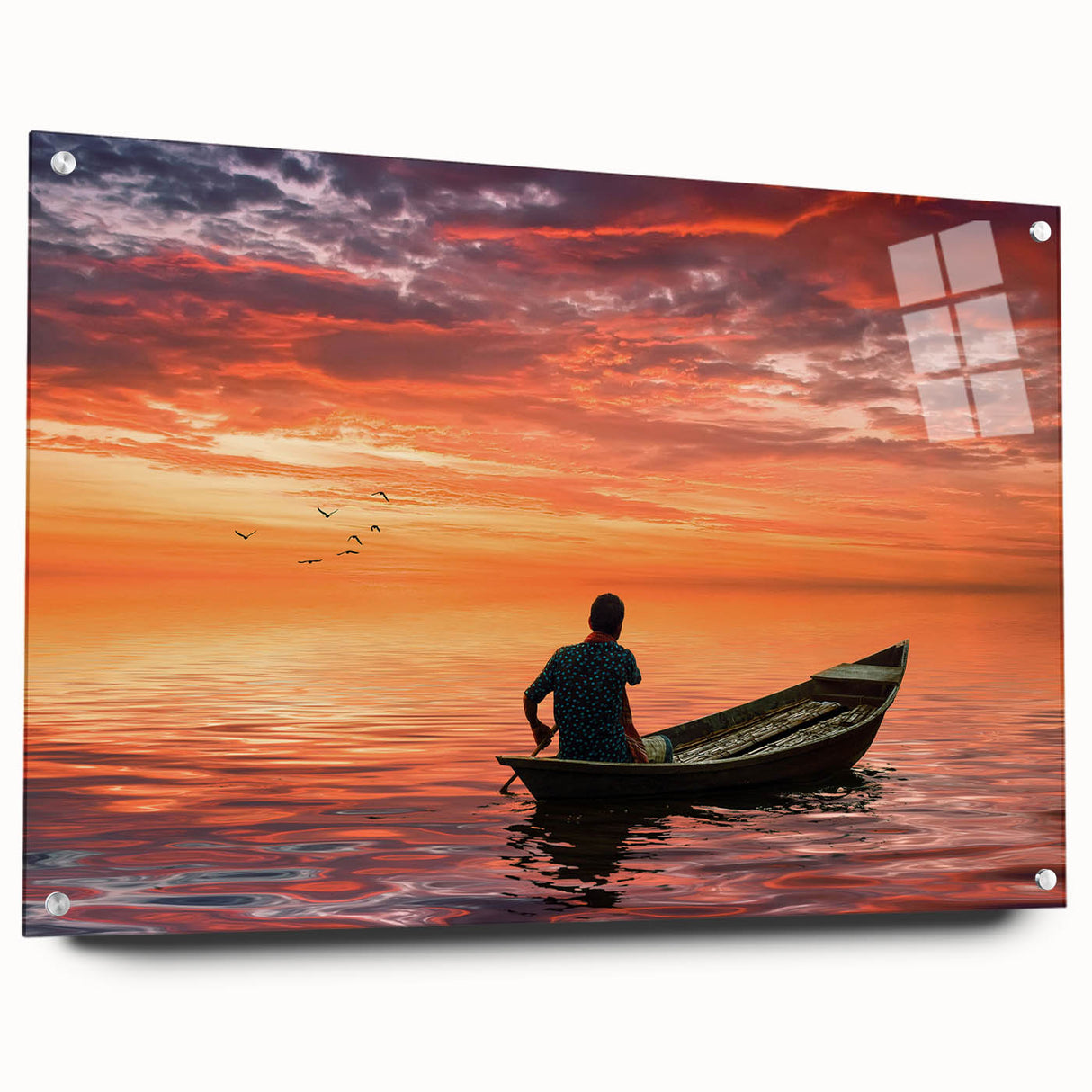 Acrylic print of a large abstract landscape in earthy tones, suitable for bedroom or dining room decor.