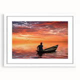 Abstract art print of a Bangladesh scenery in muted earth tones on a framed white mat.