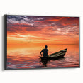 Black and white landscape art painting of a serene Bangladeshi scenery on a framed canvas, suitable for bedroom decor.