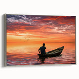 Framed canvas landscape art painting depicting a colorful Bangladeshi rural scene, ideal for living room decor.