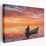 Large canvas print of a serene Bangladesh river scene in soft green and blue tones, suitable for kitchen wall art.
