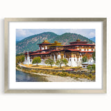 Textured abstract art print of Asian scenery in muted earth tones, framed in silver, ideal for bedroom art.