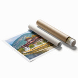 Extra large rolled print featuring a serene Bhutanese landscape with lush greenery and distant mountains.
