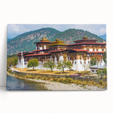 Black and white photograph of Bhutanese landscape on stretched canvas, ideal for kitchen wall art or bedroom.