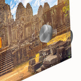 Large abstract wall art depicting a Cambodian landscape in muted earth tones on acrylic glass, suitable for dining room art.