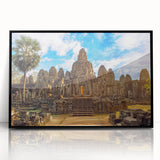 Large abstract wall art depicting a Cambodian landscape in muted earth tones on a framed acrylic.