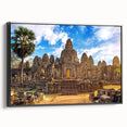 Black and white framed canvas of a Cambodian landscape, ideal for bedroom wall art.