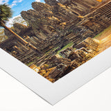 Art deco poster of a Cambodian scenery in muted earth tones on rolled canvas, suitable for dining room wall art.
