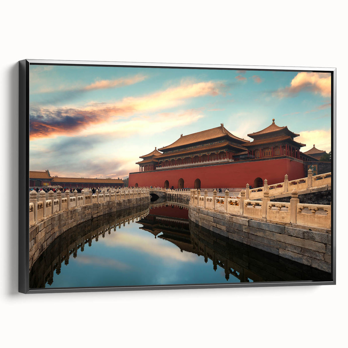 Black and white framed canvas depicting a vintage-style Beijing landscape, ideal for bedroom wall decor.