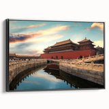 Black and white framed canvas depicting a vintage-style Beijing landscape, ideal for bedroom wall decor.