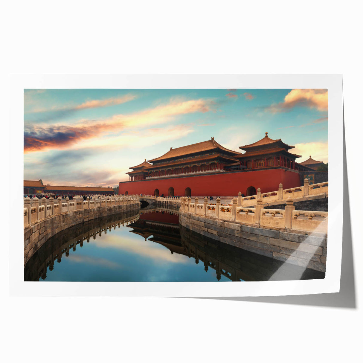 Extra large rolled print of Beijing scenery with floral elements in muted earth tones, ideal for dining room wall art.