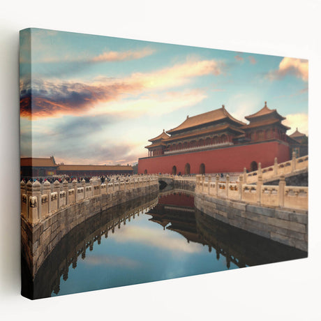 Large canvas print of Beijing skyline in muted earth tones, suitable for kitchen wall art.